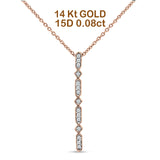 14K Gold 0.08ct Diamond Drop Vertical Bar Pendant Chain Necklace 18" Long