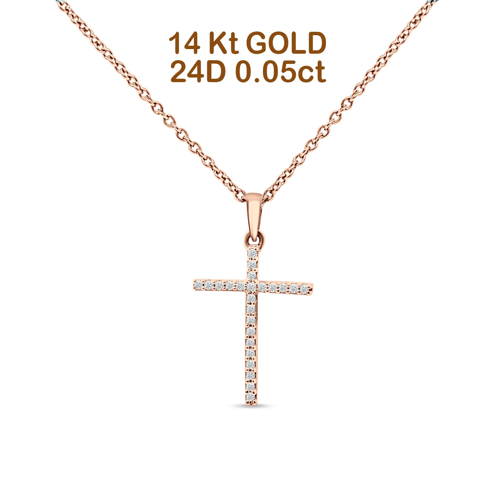 14K Gold 0.05ct Diamond Cross Pendant Chain Necklace 18" Long