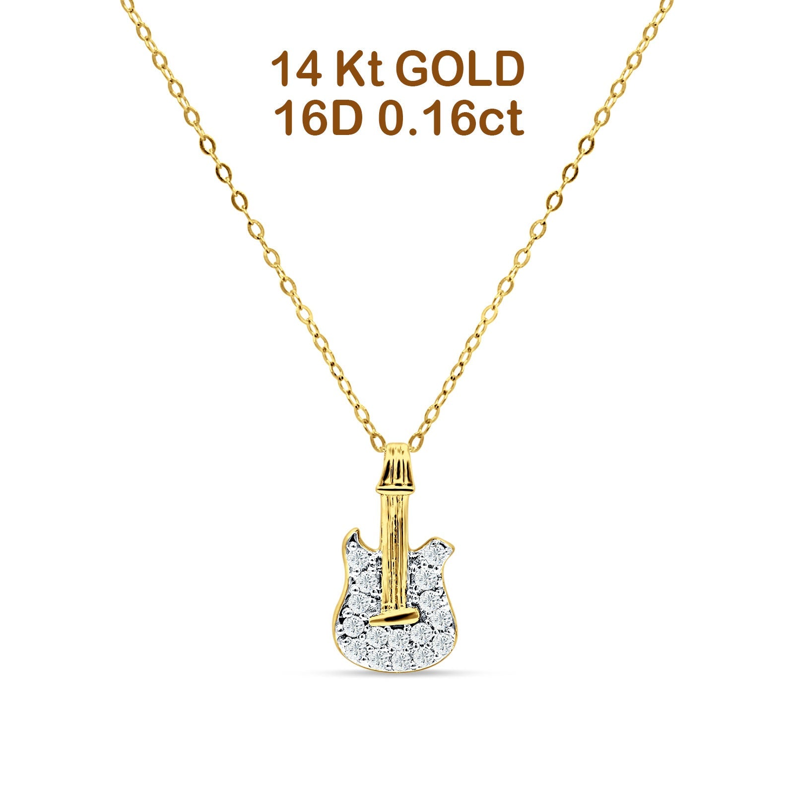 Diamond Guitar Necklace 14K Gold 0.16ct