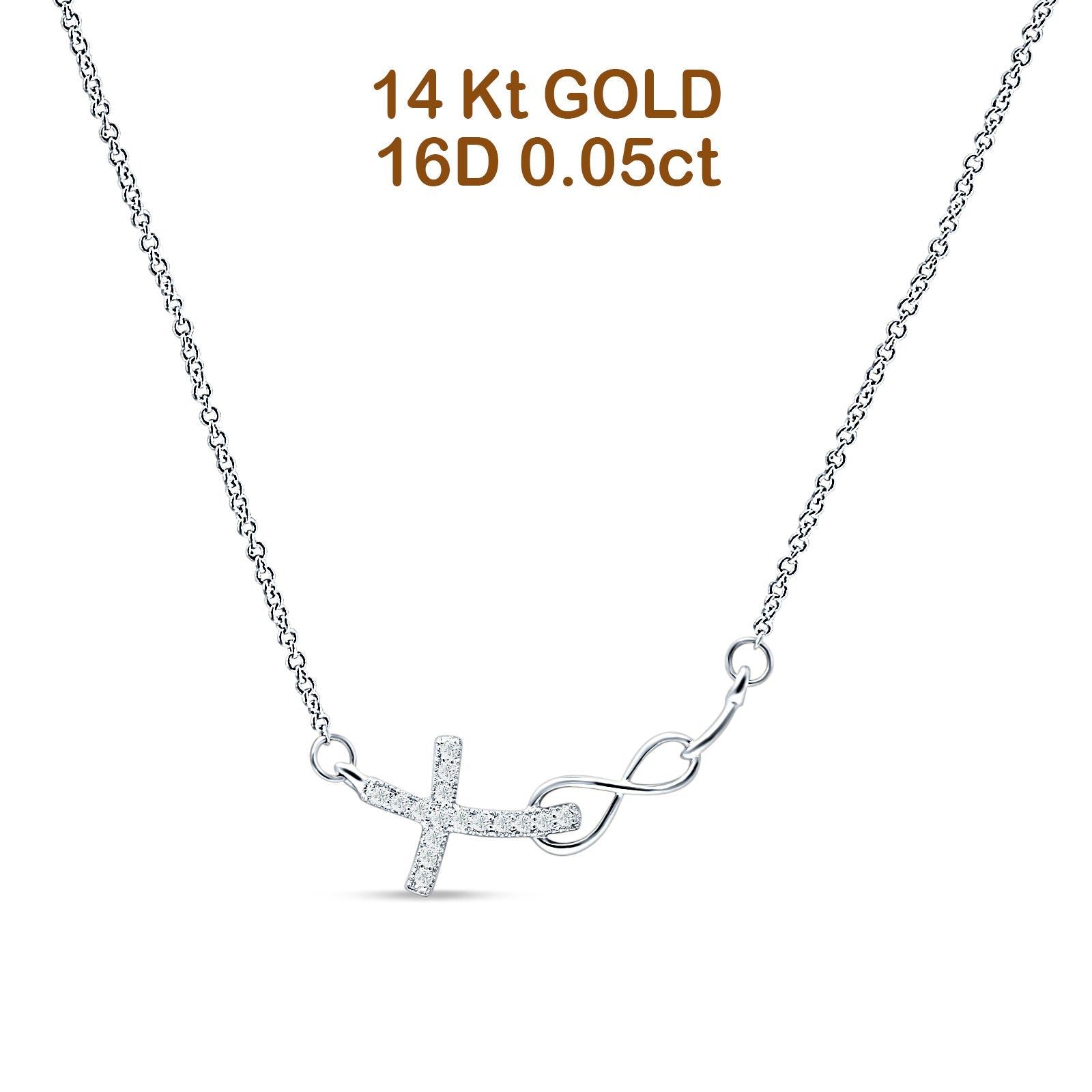 Cross Pendant Diamond Infinity Necklace 14K Gold 0.05ct