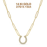Diamond Horseshoe Necklace Paper Clips Chain 14K Gold 0.13ct