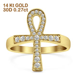 Ankh Cross Eternity Round Natural Diamond Ring 14K Gold