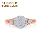 Cocktail-Cluster-Halo-Ring mit rundem Naturdiamant und geteiltem Schaft, 14-karätiges Gold