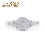 Cocktail-Cluster-Halo-Ring mit rundem Naturdiamant und geteiltem Schaft, 14-karätiges Gold