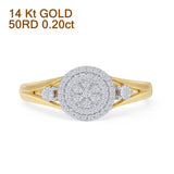 Cocktail Cluster Split Shank Halo Round Natural Diamond Ring 14K Gold
