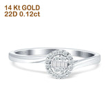 Halo Round And Baguette Diamond Wedding Ring 14K Gold 0.12ct