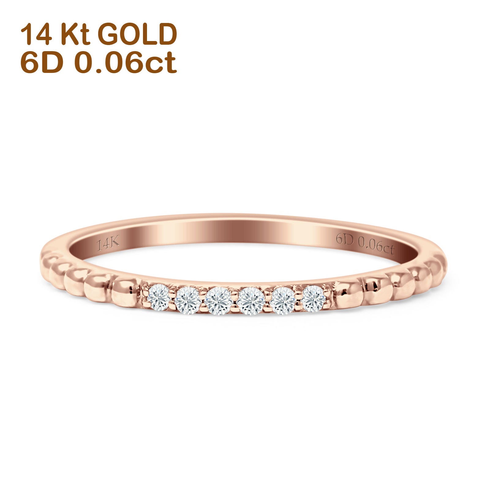 Half Eternity Beaded Diamond Wedding Ball Ring 14K Gold 0.06ct