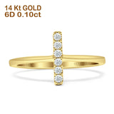 Minimal Cluster Line Bar Diamond Wedding Ring 14K Gold 0.10ct
