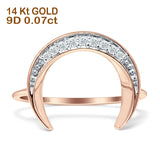 Diamond Crescent Moon Ring Round Statement 14K Gold 0.07ct