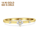 Runder Diamant-Stapelring mit vierblättrigem Kleeblatt, 14 Karat Gold, 0,09 ct