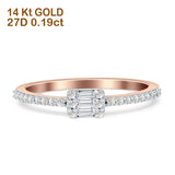 Stackable Petite Baguette & Round Diamond Ring 14K Gold 0.19ct