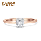 Unique Round And Baguette Diamond Ring 14K Gold 0.11ct