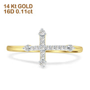 Diamond Cross Ring Sideways Statement 14K Gold 0.11ct