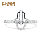 Diamond Hamsa Hand Ring Statement Band 14K Gold 0.27ct