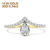 Teardrop Pear Shape Diamond Chevron Ring 14K Gold 0.34ct