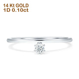 Diamond Solitaire Ring Round Statement 14K Gold 0.10ct