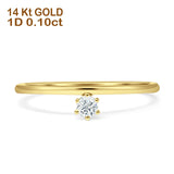 Diamond Solitaire Ring Round Statement 14K Gold 0.10ct