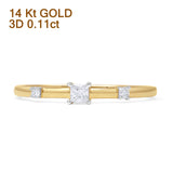 Three Stone Diamond Ring 0.11ct Natural Solitaire Princess 14K Gold