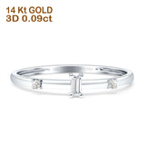 Diamant-Ring mit drei Steinen, minimalistisches Baguette, 14 Karat Gold, 0,09 ct