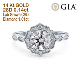 14 K Gold Art Deco runder GIA-zertifizierter 6,5 mm D VS1 1,01 ct Lab Grown CVD-Diamant-Verlobungs-Ehering