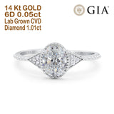 14K Gold Oval Art Deco 8mmx6mm D VS2 GIA zertifiziert 1,01ct Lab Grown CVD Diamant Verlobungs-Ehering