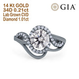 14 K Gold Art Deco GIA-zertifizierter runder 6,5 mm D VS1 1,01 ct Lab Grown CVD-Diamant-Verlobungs-Ehering