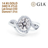 14 K Gold Art Deco GIA-zertifizierter runder 6,5 mm D VS1 1,01 ct Lab Grown CVD-Diamant-Verlobungs-Ehering