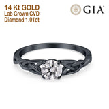 14K Gold Solitär Trinity rund 6,5mm D VS1 GIA zertifiziert 1,01ct Lab Grown CVD Diamant Verlobungs-Ehering