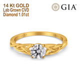 14K Gold Solitaire Trinity Round 6.5mm D VS1 GIA Certified 1.01ct Lab Grown CVD Diamond Engagement Wedding Ring