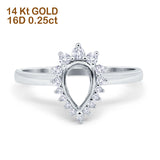 14K Gold 0.25ct Teardrop Pear 9mmx7mm G SI Semi Mount Diamond Engagement Wedding Ring