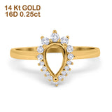 14 K Gold 0,25 ct Tropfen Birne 9 mm x 7 mm G SI Semi Mount Diamant-Verlobungs-Ehering