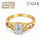 14K Gold Oval Halo Vintage Style 8mmx6mm D VS2 GIA Certified 1.01ct Lab Grown CVD Diamond Engagement Wedding Ring