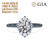 14K Gold Halo Vintage rund 6,5mm D VS1 GIA zertifiziert 1,01ct Lab Grown CVD Diamant Verlobungs-Ehering