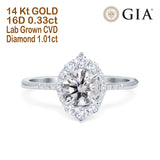 14K Gold Halo Vintage rund 6,5mm D VS1 GIA zertifiziert 1,01ct Lab Grown CVD Diamant Verlobungs-Ehering