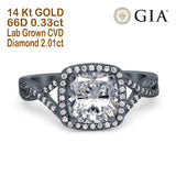 14 K Gold Cushion Infinity Shank 8 mm I VVS2 GIA-zertifizierter 2,01 ct Lab Grown CVD-Diamant-Verlobungs-Ehering