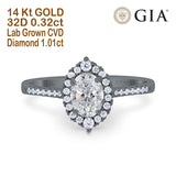 14K Gold Oval Halo Art Deco 8mmx6mm D VS2 GIA Certified 1.01ct Lab Grown CVD Diamond Engagement Wedding Ring