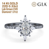 14K Gold Vintage Oval 8mmx6mm D VS2 GIA zertifiziert 1,01ct Lab Grown CVD Diamant Verlobungs-Ehering