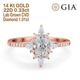 14K Gold Vintage Oval 8mmx6mm D VS2 GIA Certified 1.01ct Lab Grown CVD Diamond Engagement Wedding Ring