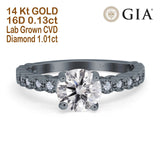14 K Gold, rund, GIA-zertifiziert, 6,5 mm D VS1, 1,01 ct, im Labor gezüchteter CVD-Diamant, Verlobungs-Ehering