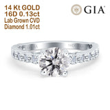 14K Gold Round GIA Certified 6.5mm D VS1 1.01ct Lab Grown CVD Diamond Engagement Wedding Ring