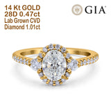 14K Gold Oval Art Deco 8mmx6mm D VS2 GIA Certified 1.01ct Lab Grown CVD Diamond Engagement Wedding Ring