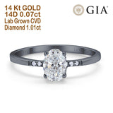 14 K Gold, oval, Vintage-Stil, 8 mm x 6 mm, D VS2, GIA-zertifiziert, 1,01 ct, im Labor gezüchteter CVD-Diamant, Verlobungs-Ehering