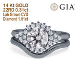Zweiteiliger, runder Halo aus 14 Karat Gold, GIA-zertifiziert, 6,5 mm D VS1, 1,01 ct, im Labor gezüchteter CVD-Diamant, Verlobungs-Ehering