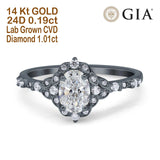 14K Gold Oval Vintage Akzent 8mmx6mm D VS2 GIA-zertifizierter 1,01ct Lab Grown CVD Diamant Verlobungs-Ehering