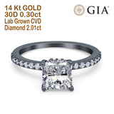 14K Gold Vintage Accent GIA Certified Cushion Cut 8mm I VVS2 2.01ct Lab Grown CVD Diamond Engagement Wedding Ring