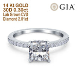 14K Gold Vintage Accent GIA-zertifizierter Kissenschliff 8mm I VVS2 2,01ct Lab Grown CVD Diamant Verlobungs-Ehering