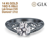 14 Karat Gold, runder, filigraner Art-Déco-Diamant, GIA-zertifiziert, 6,5 mm D VS1, 1,01 ct, im Labor gezüchteter CVD-Diamant, Verlobungs-Ehering