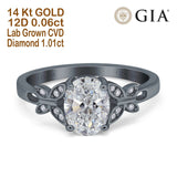 14K Gold Oval Butterfly Accent 8mmx6mm D VS2 GIA Certified 1.01ct Lab Grown CVD Diamond Engagement Wedding Ring