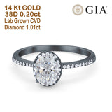 14 Karat Gold, oval, modischer Akzent, 8 mm x 6 mm, D VS2, GIA-zertifiziert, 1,01 ct, im Labor gezüchteter CVD-Diamant, Verlobungs-Ehering