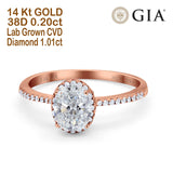 14K Gold Oval Fashion Accent 8mmx6mm D VS2 GIA Certified 1.01ct Lab Grown CVD Diamond Engagement Wedding Ring